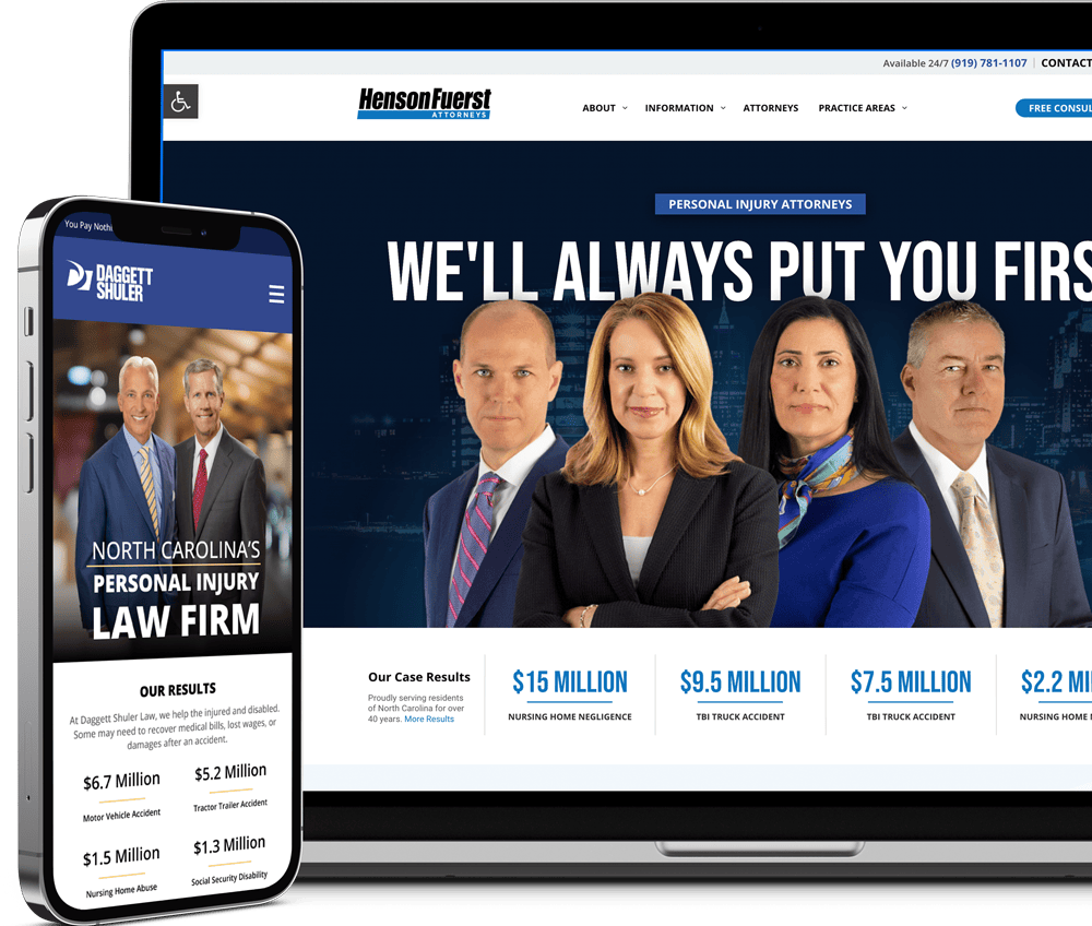 Law firm web design on phone and laptop