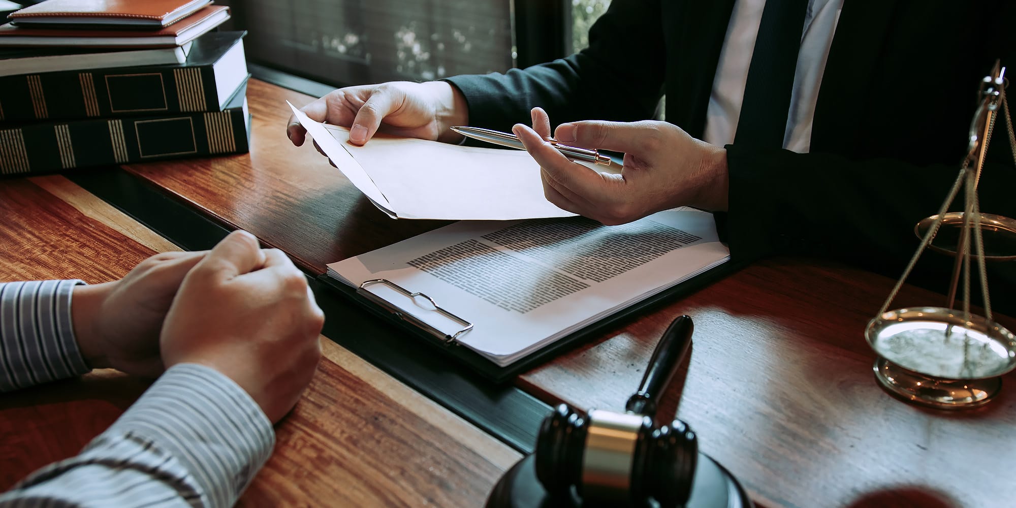 Lawyer going over paperwork