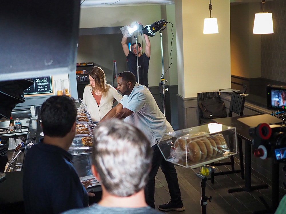 Behind the scenes of the lawyer commercial sandwich shop scene