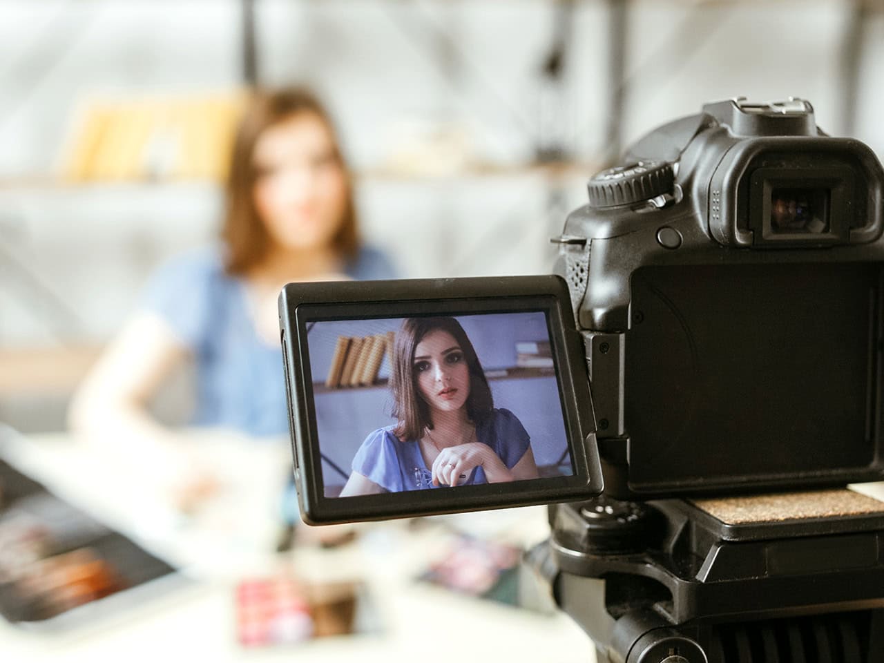 Female content creator recording video