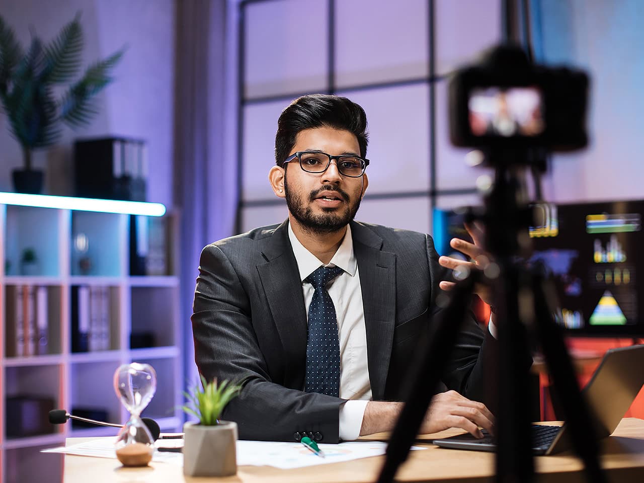 Young attorney making video content