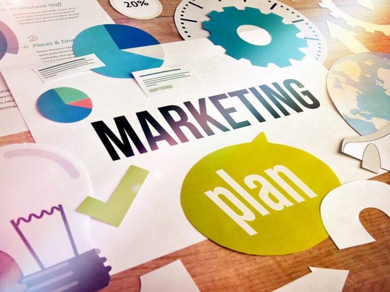 Marketing plan spread out on table