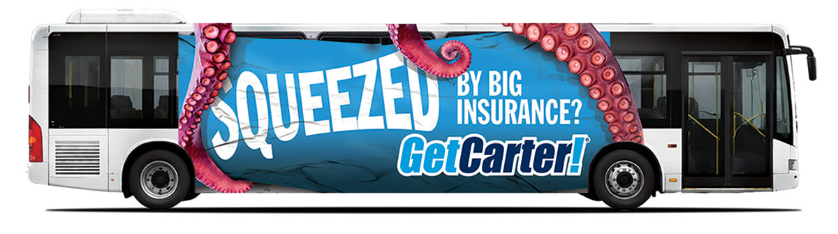 Squeezed bus wrap octopus